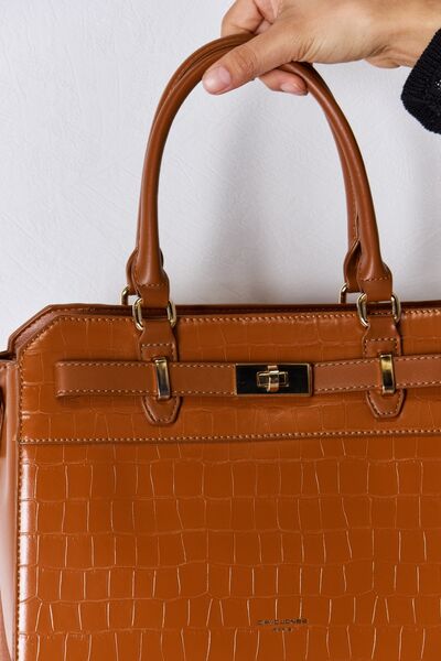 Saddle Brown David Jones Texture PU Leather Handbag Sentient Beauty Fashions Apparel &amp; Accessories