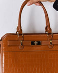 Saddle Brown David Jones Texture PU Leather Handbag Sentient Beauty Fashions Apparel & Accessories