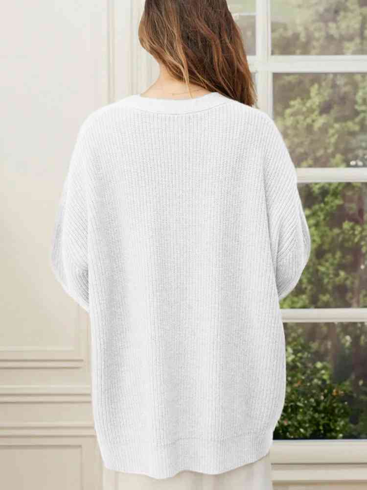 Light Gray Full Size V-Neck Rib-Knit Cardigan