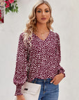 Light Gray Printed V-Neck Lantern Sleeve Blouse Sentient Beauty Fashions Apparel & Accessories