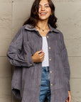 Light Slate Gray Ninexis Collared Neck Dropped Shoulder Button-Down Jacket Sentient Beauty Fashions Apparel & Accessories