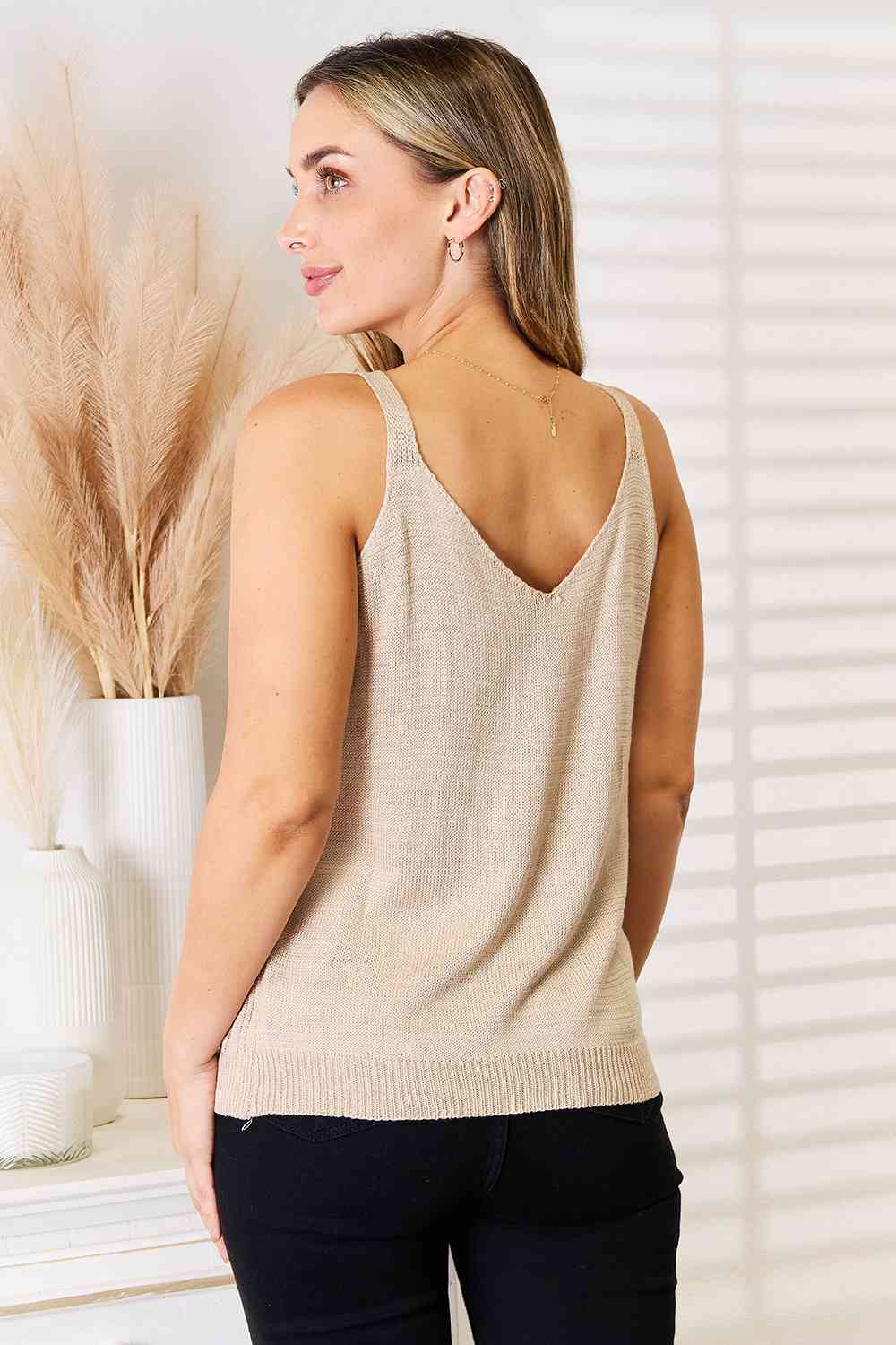 Light Gray Basic Bae Openwork Scoop Neck Knit Tank Top Sentient Beauty Fashions Apparel & Accessories