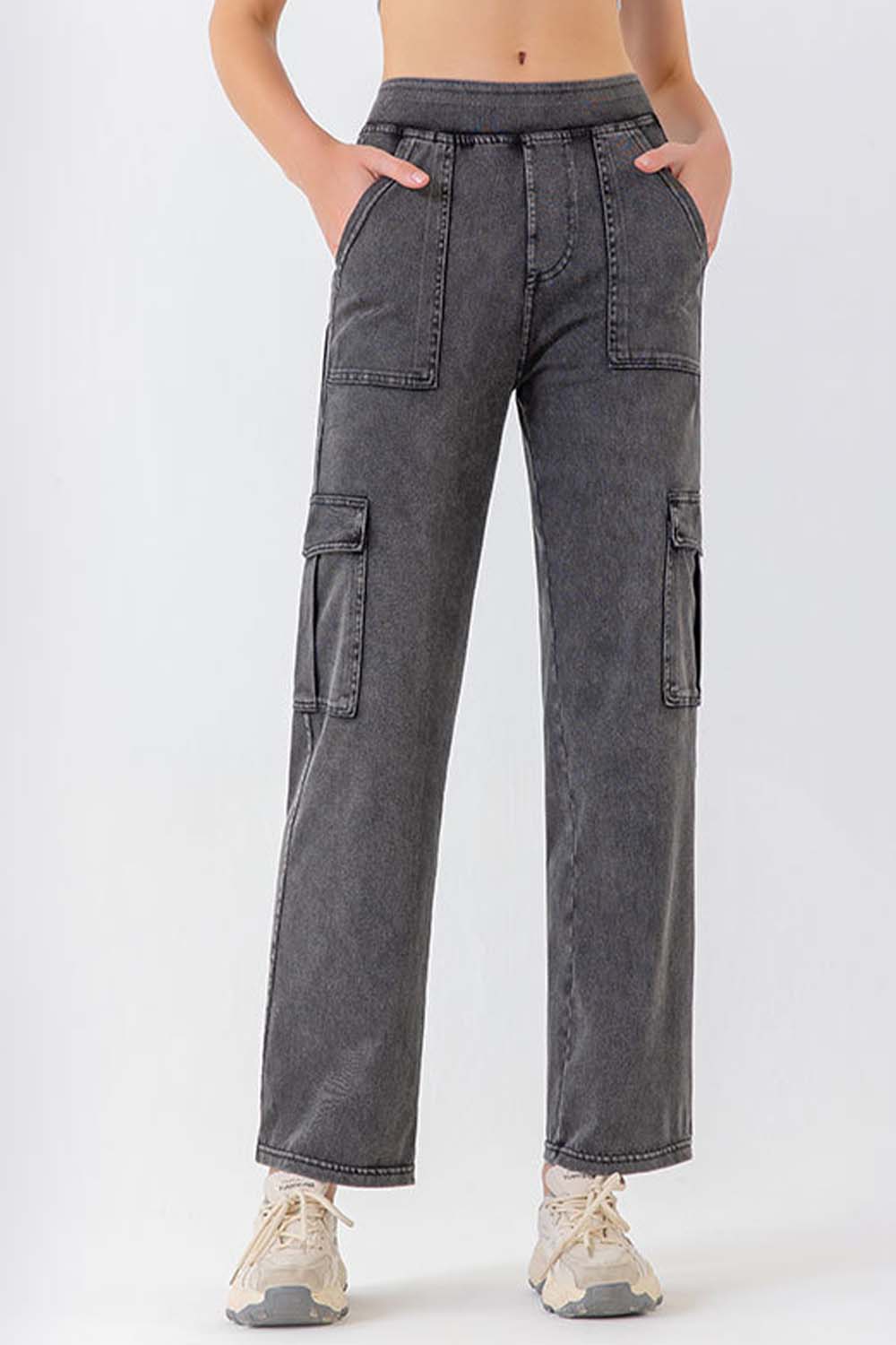 Dark Slate Gray Button Fly Pocketed Long Jeans Sentient Beauty Fashions Apparel &amp; Accessories
