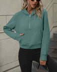 Dim Gray Zip-Up Raglan Sleeve Hoodie with Pocket Sentient Beauty Fashions Apparel & Accessories