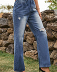 Dark Slate Gray Distressed Buttoned Loose Fit Jeans Sentient Beauty Fashions Apparel & Accessories