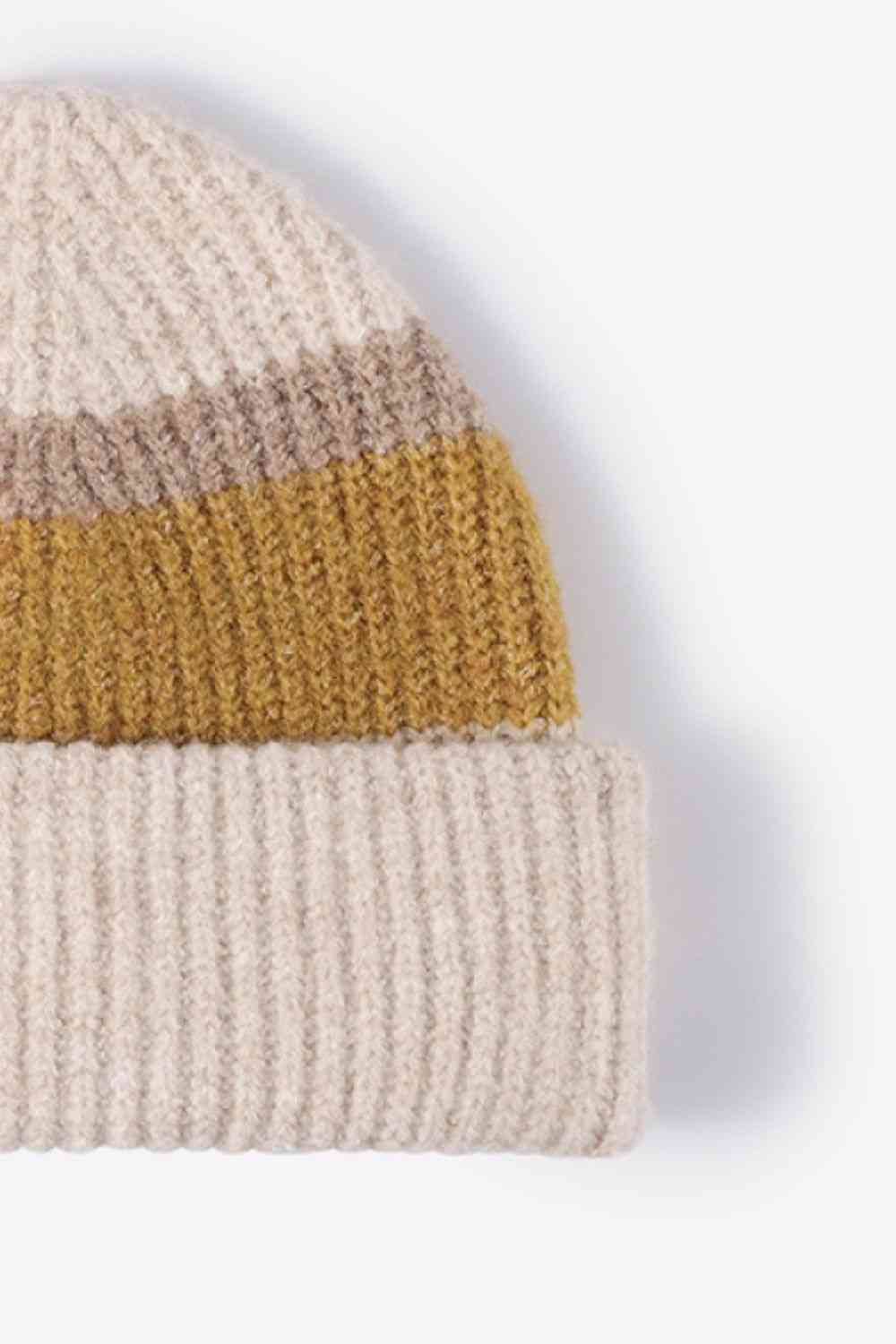 Light Gray Tricolor Cuffed Knit Beanie