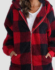 Black Plaid Zip Up Hooded Jacket with Pockets Sentient Beauty Fashions Apparel & Accessories