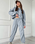 Gray Half Zip Drawstring Hoodie and Pants Set Sentient Beauty Fashions Apparel & Accessories