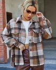 Dim Gray Plaid Collared Neck Button Down Jacket Sentient Beauty Fashions Apparel & Accessories