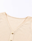 Misty Rose Decorative Button V-Neck Waffle-Knit Babydoll Tank Sentient Beauty Fashions tops