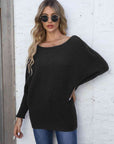 Dark Slate Gray Full Size Horizontal Ribbing Dolman Sleeve Sweater Sentient Beauty Fashions Apparel & Accessories