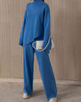 Slate Gray Asymmetrical Hem Knit Top and Pants Set Sentient Beauty Fashions Apparel & Accessories