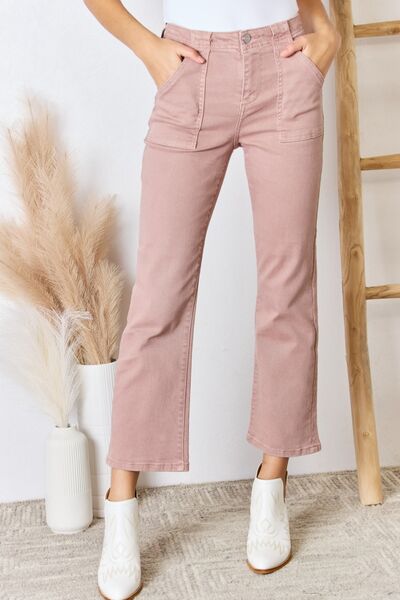 Light Gray RISEN Full Size High Rise Ankle Flare Jeans Sentient Beauty Fashions Apparel & Accessories
