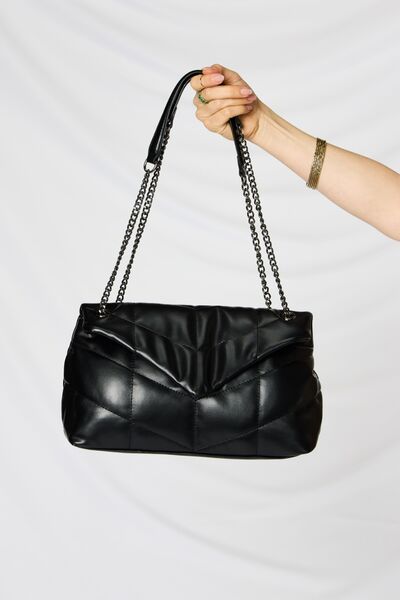 Light Gray SHOMICO PU Leather Chain Handbag Sentient Beauty Fashions Apparel & Accessories