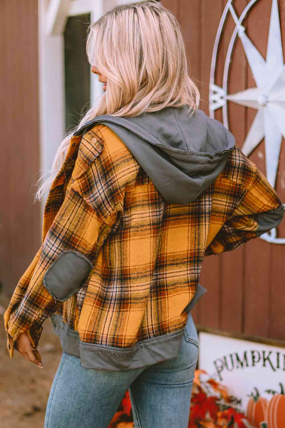 Sienna Plaid Hooded Button Front Jacket Sentient Beauty Fashions Apparel & Accessories