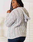 Light Gray Woven Right Cable-Knit Hooded Sweater Sentient Beauty Fashions Apparel & Accessories