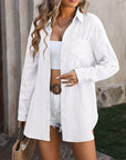 Light Gray Textured Button Up Dropped Shoulder Shirt Sentient Beauty Fashions Apparel & Accessories