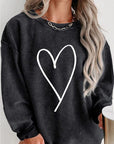 Gray Plus Size Heart Ribbed Round Neck Sweatshirt