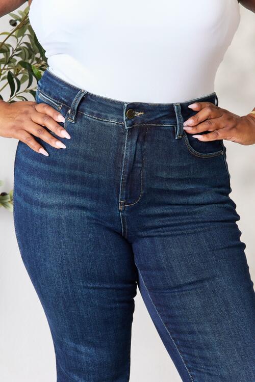Light Gray BAYEAS Full Size Raw Hem Straight Jeans Sentient Beauty Fashions Apparel & Accessories