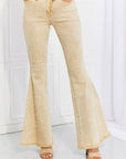 Light Gray Color Theory Flip Side Fray Hem Bell Bottom Jeans in Yellow Sentient Beauty Fashions Apparel & Accessories