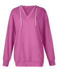 Pale Violet Red Drawstring V-Neck Long Sleeve Hoodie Sentient Beauty Fashions Tops
