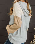 Dark Slate Gray Color Block Drawstring Long Sleeve Hoodie