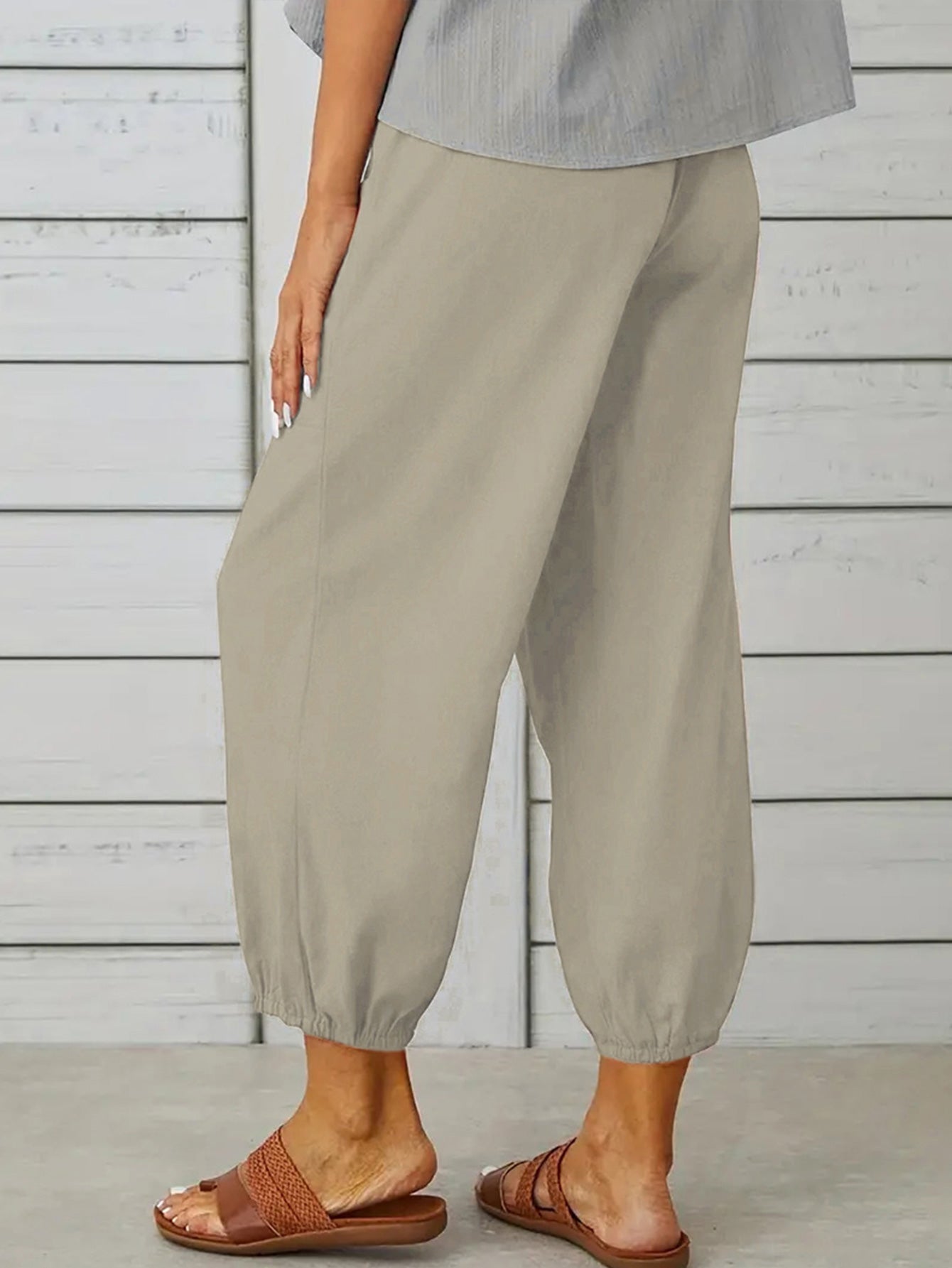 Dark Gray Decorative Button Cropped Pants Sentient Beauty Fashions Apparel &amp; Accessories