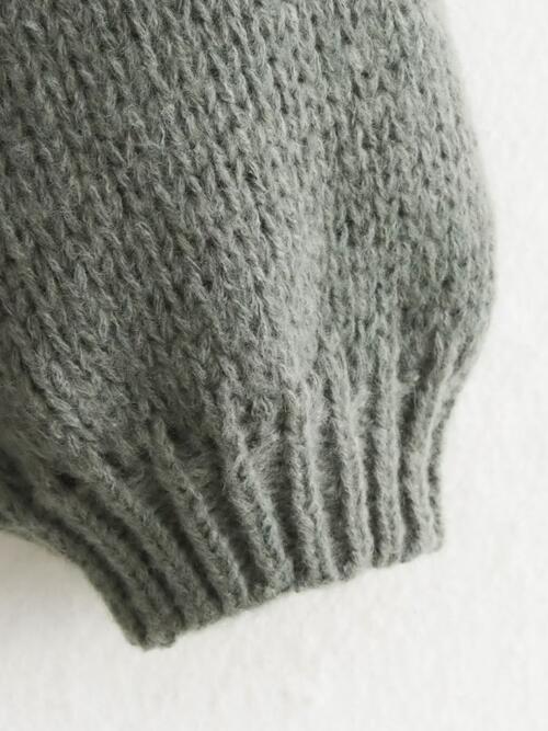 Gray Exposed Seam Round Neck Long Sleeve Sweater