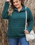 Dark Slate Gray Plus Size Quarter Snap Quilted Sweatshirt Sentient Beauty Fashions Apparel & Accessories