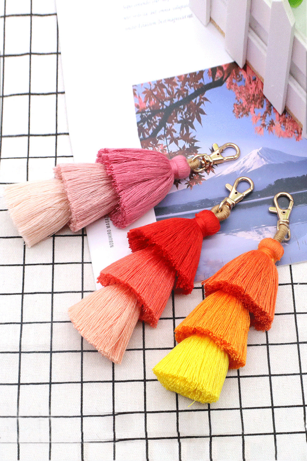 Light Gray Assorted 4-Pack Multicolored Fringe Keychain Sentient Beauty Fashions Apparel & Accessories