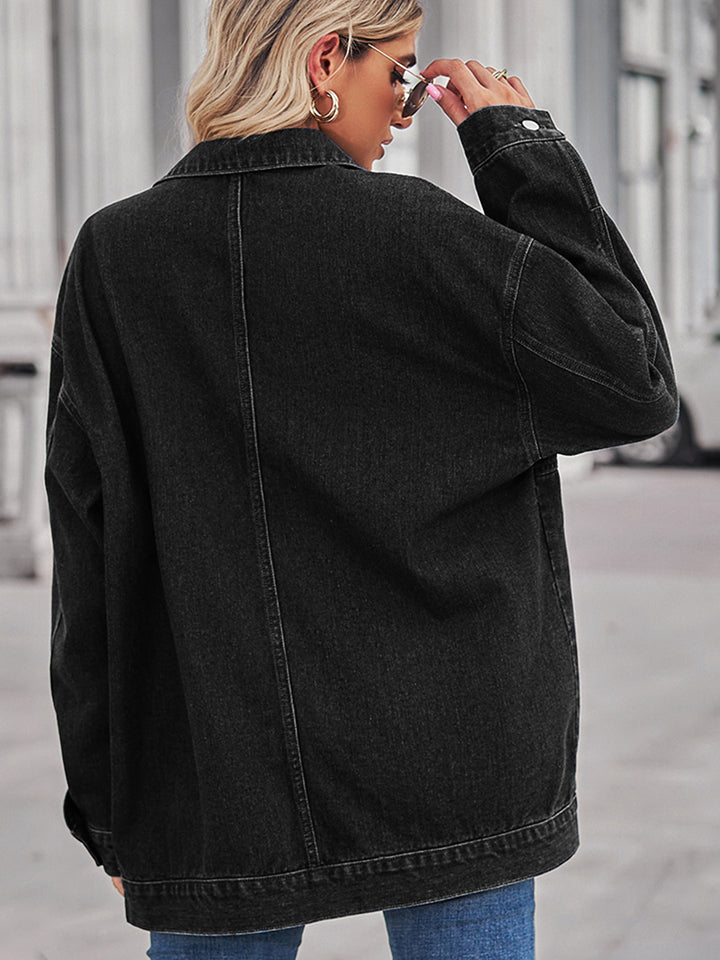 Black Dropped Shoulder Denim Jacket Sentient Beauty Fashions Apparel & Accessories