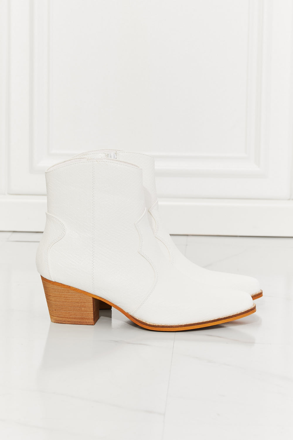 Beige MMShoes Watertower Town Faux Leather Western Ankle Boots in White Sentient Beauty Fashions shoes