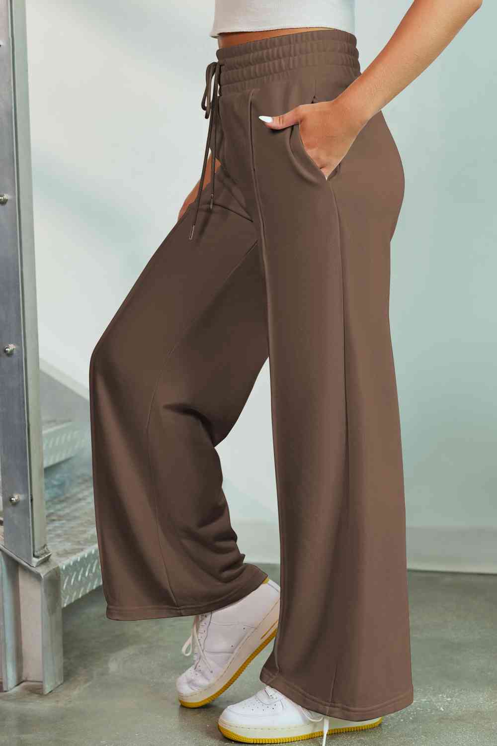 Light Slate Gray Drawstring Wide Leg Pants with Pockets Sentient Beauty Fashions Apparel &amp; Accessories
