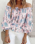 Light Gray Floral Off-Shoulder Flounce Sleeve Blouse Sentient Beauty Fashions Apparel & Accessories