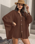 Dark Olive Green Openwork Button Up Long Sleeve Shirt Sentient Beauty Fashions Apparel & Accessories