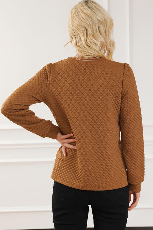 Sienna Texture Round Neck Long Sleeve Sweatshirt Sentient Beauty Fashions Apparel &amp; Accessories