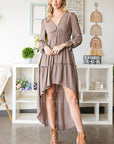 Gray Frill Trill Flounce Sleeve High-Low Dress Sentient Beauty Fashions Dresses