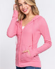 Misty Rose ACTIVE BASIC Waffle Knit Drawstring Zip Up Long Sleeve Hoodie Sentient Beauty Fashions Apparel & Accessories
