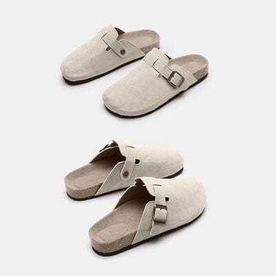 White Smoke Suede Closed Toe Buckle Slide