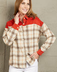 Rosy Brown Double Take Plaid Contrast Corduroy Shacket Sentient Beauty Fashions Apparel & Accessories