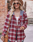 Rosy Brown Plaid Dropped Shoulder Hooded Longline Jacket Sentient Beauty Fashions Apparel & Accessories