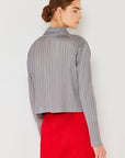 Light Gray Marina West Swim Pleated Cropped Button Up Shirt Sentient Beauty Fashions Apparel & Accessories