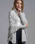 Light Slate Gray Double Take Dolman Sleeve Open Front Ribbed Trim Longline Cardigan Sentient Beauty Fashions Apparel & Accessories