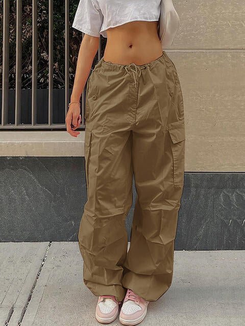 Dim Gray Drawstring Waist Pants with Pockets Sentient Beauty Fashions Apparel &amp; Accessories