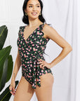 Light Gray Marina West Swim Full Size Float On Ruffle Faux Wrap One-Piece in Floral Sentient Beauty Fashions Apparel & Accessories