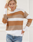 Light Gray Striped Round Neck Long Sleeve Knit Top Sentient Beauty Fashions Apparel & Accessories