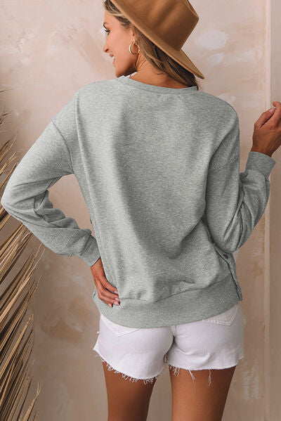 Rosy Brown Round Neck Dropped Shoulder Sweatshirt Sentient Beauty Fashions Apparel & Accessories