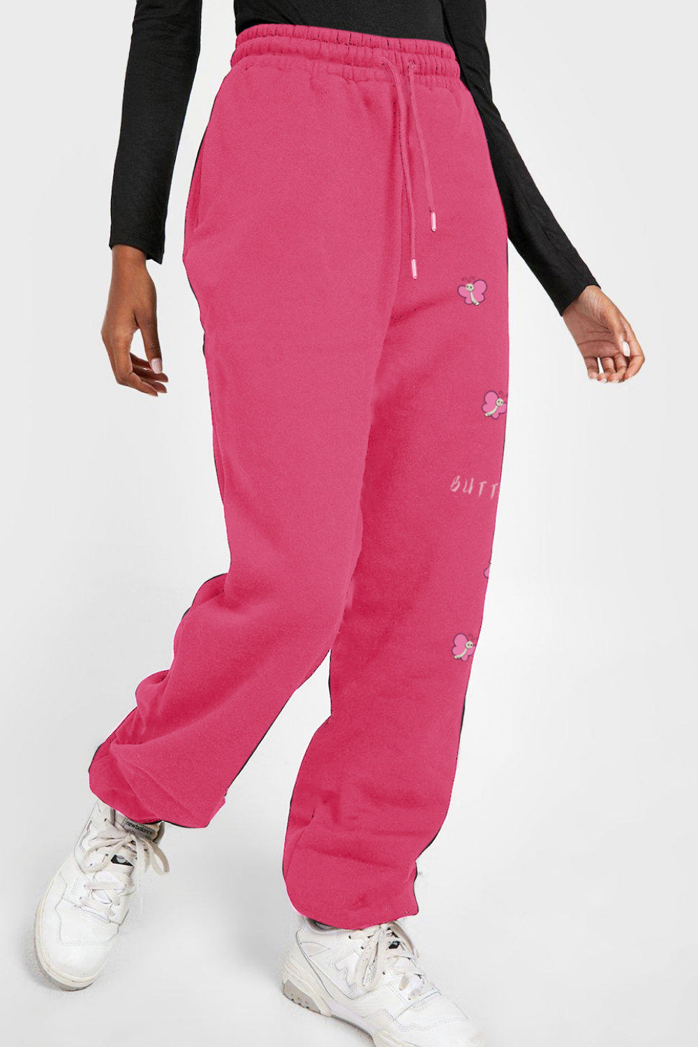 Maroon Simply Love Full Size Drawstring BUTTERFLY Graphic Long Sweatpants Sentient Beauty Fashions Apparel &amp; Accessories