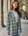 Dark Gray Plaid Long Sleeve Hooded Jacket Sentient Beauty Fashions Apparel & Accessories