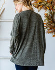 Light Gray Reborn J Button Side Round Neck Long Sleeve T-Shirt Sentient Beauty Fashions Apparel & Accessories